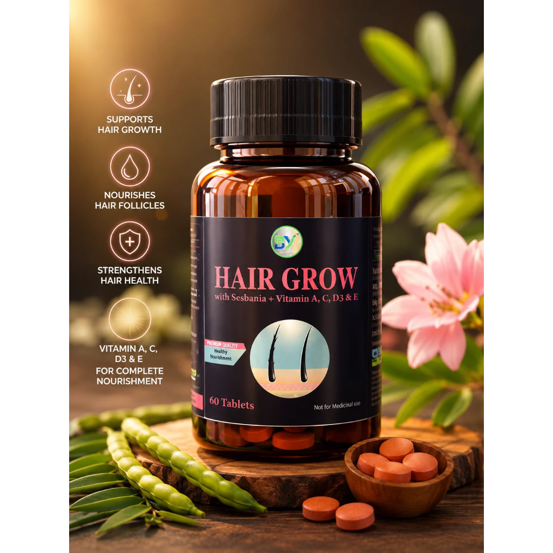Baid Yog Hair Grow Tablets – Hair Nutrition with Sesbania + Vitamins A, C, D3 & E | 60 Tablets