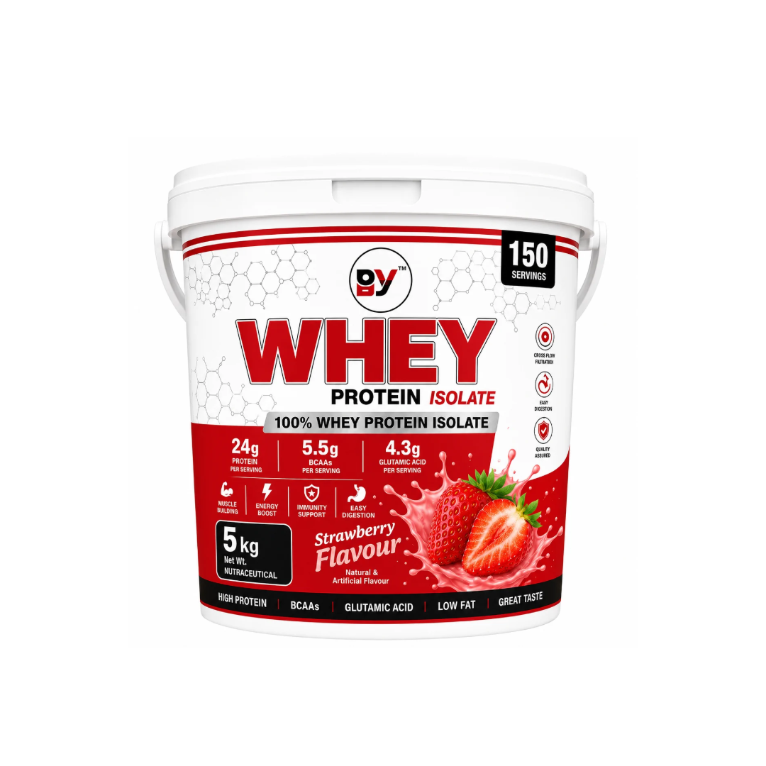 Baid Yog Whey Protein Isolate – 24g Protein with BCAAs | Strawberry Flavour | 150 Servings | 5 kg (Copy)
