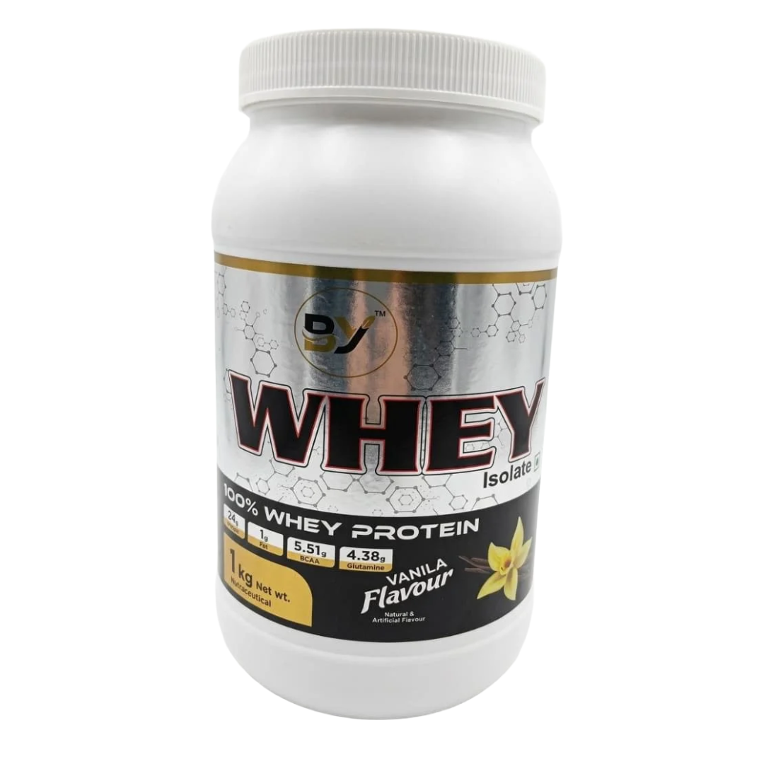 BY 100% Whey Protein Isolate – Vanilla Flavour | 24g Protein, 5.51g BCAA & 4.38g Glutamine per Serving | 1kg