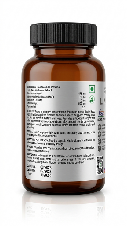 **BY Lion’s Mane Mushroom 500 mg – 60 Capsules | Focus, Memory & Nerve Health**