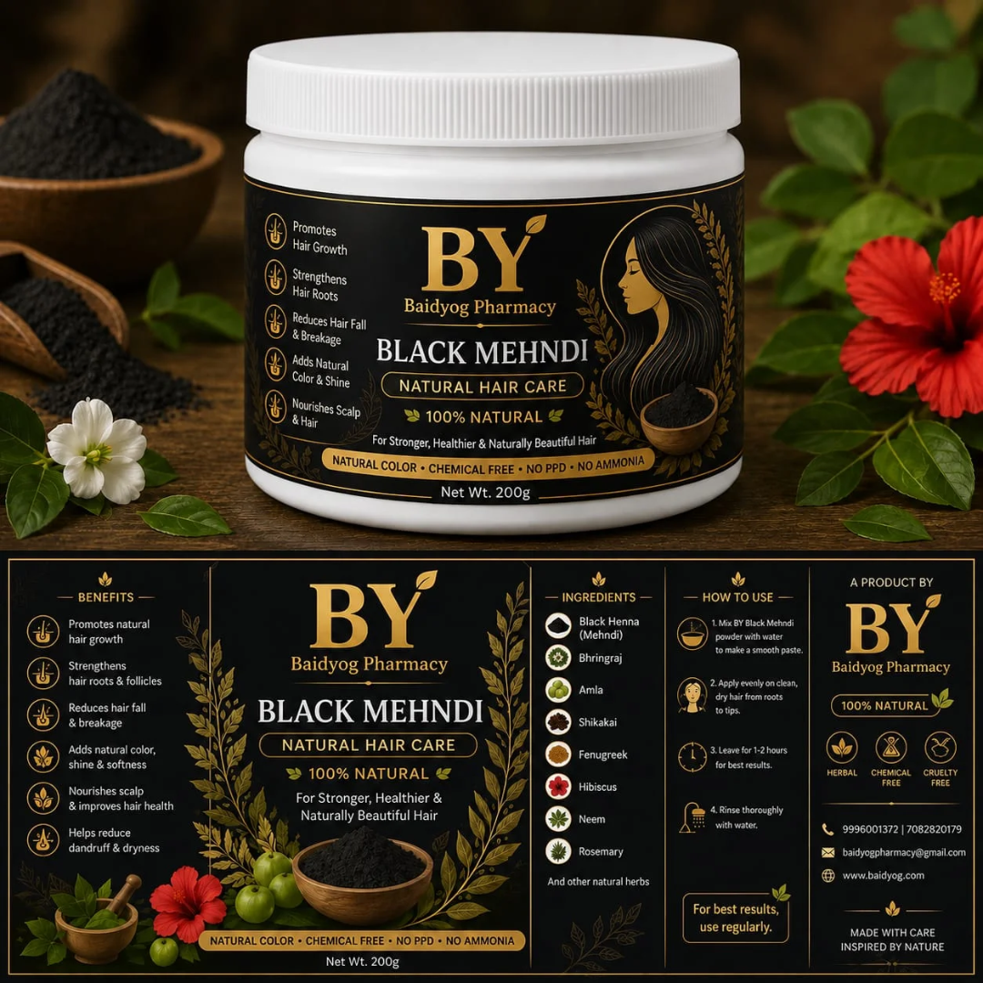 Baid Yog Black Mehndi – 100% Natural Herbal Hair Color & Hair Care Powder | No PPD & No Ammonia | 200g