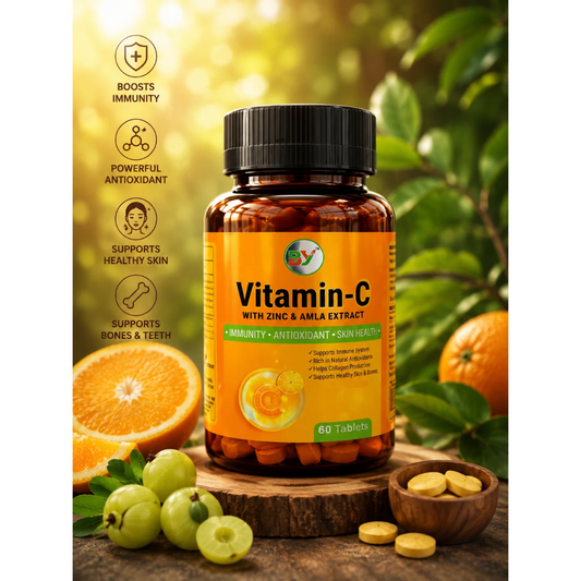 Baid Yog Vitamin C Tablets with Zinc & Amla Extract – Immunity, Antioxidant & Skin Health Support | 60 Tablets