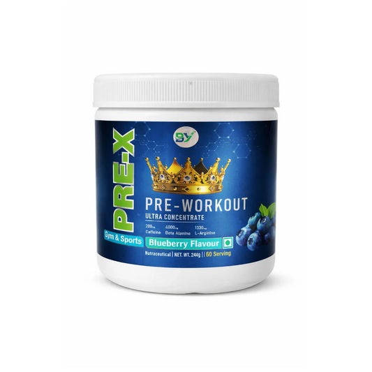 Baid Yog PRE-X Pre-Workout – Ultra Concentrate Pre-Workout Supplement | Blueberry Flavour | 60 Servings | 240g