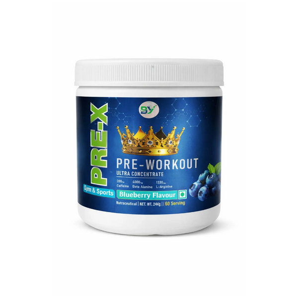 Baid Yog PRE-X Pre-Workout – Ultra Concentrate Pre-Workout Supplement | Blueberry Flavour | 60 Servings | 240g