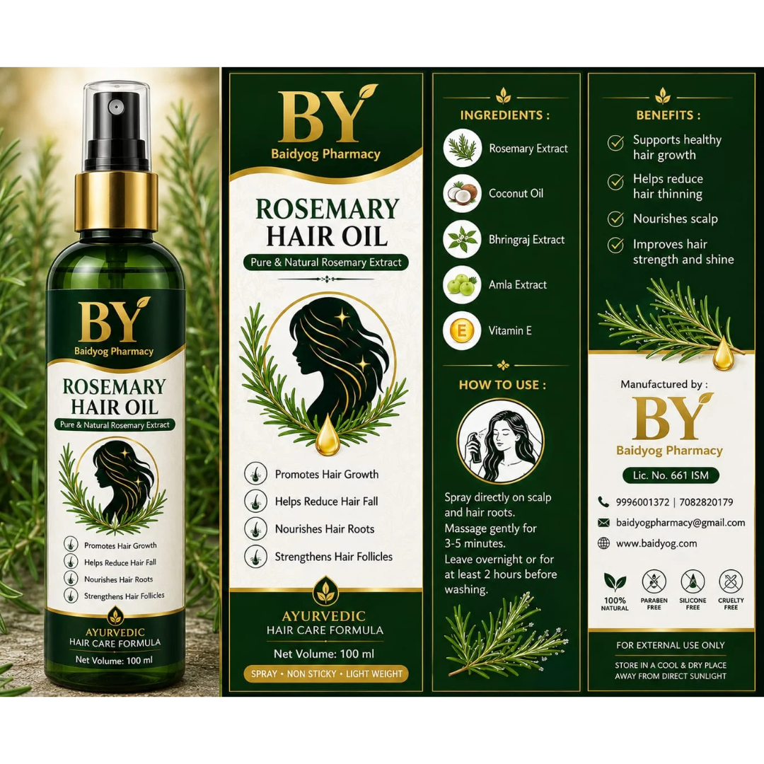 Baid Yog Rosemary Hair Oil – Pure & Natural Rosemary Hair Growth Oil with Coconut Oil, Bhringraj, Amla & Vitamin E | 100 ml