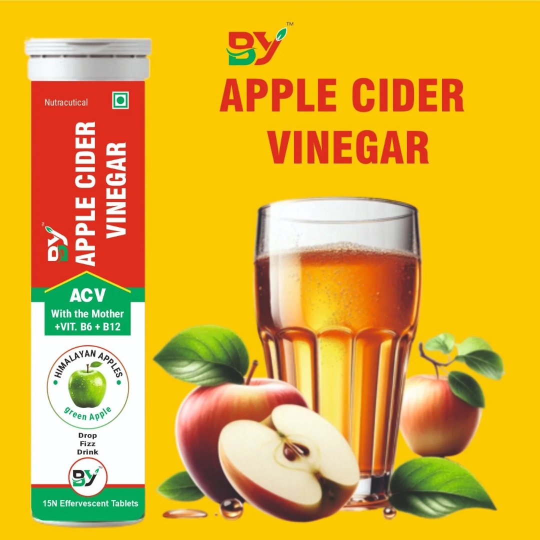 Baid Yog Apple Cider Vinegar Effervescent Tablets – ACV with the Mother, Vitamin B6 & B12 | Himalayan Green Apples | 15 Tablets